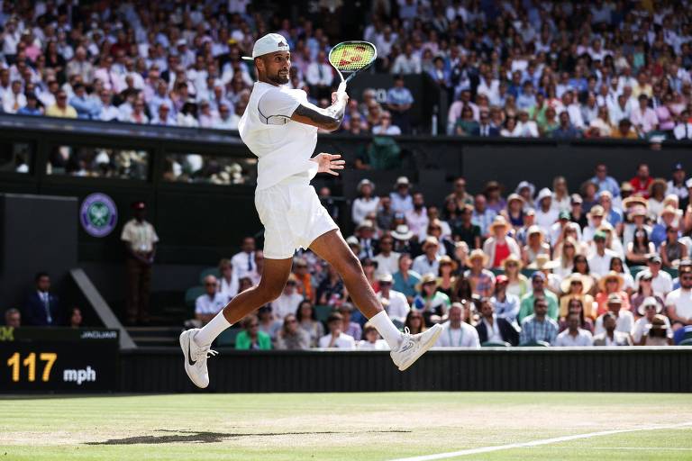 O australiano Nick Kyrgios durante a final de Wimbledon neste domingo (10)