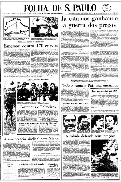 Primeira Página da Folha de 30 de julho de 1972