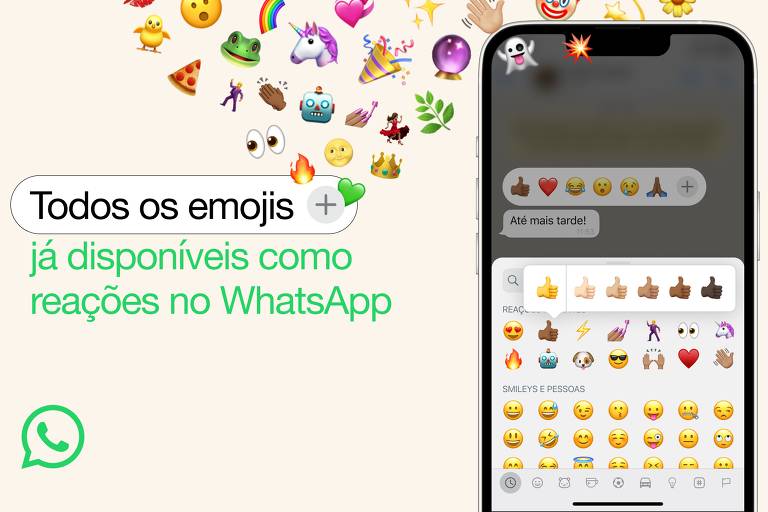 WhatsApp amplia reações para incluir todo o catálogo de emojis