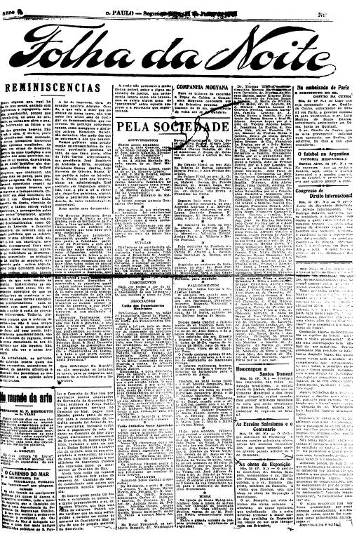 Primeira Página da Folha da Noite de 31 de julho de 1922