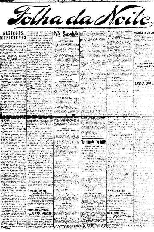 Primeira Página da Folha da Noite de 4 de agosto de 1922