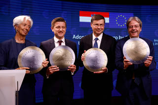 The signing ceremony on the adoption of the euro by Croatia, in Brussels