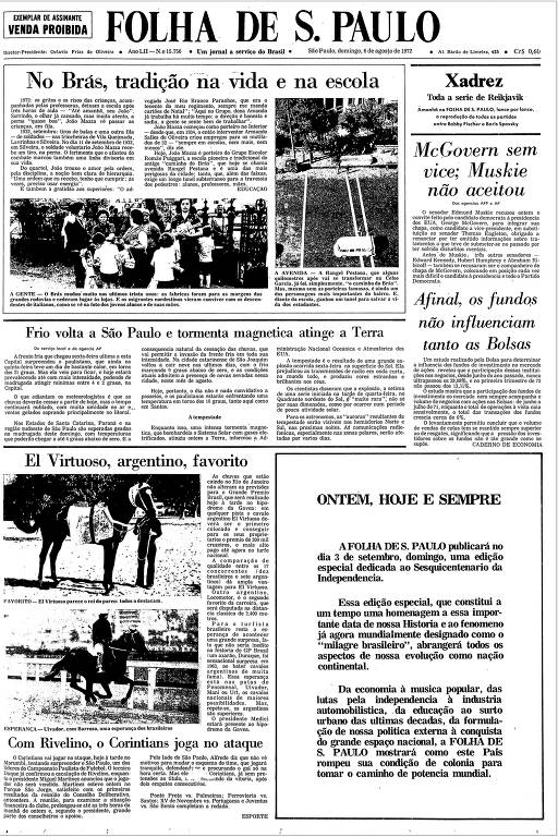 Primeira Página da Folha de 6 de agosto de 1972