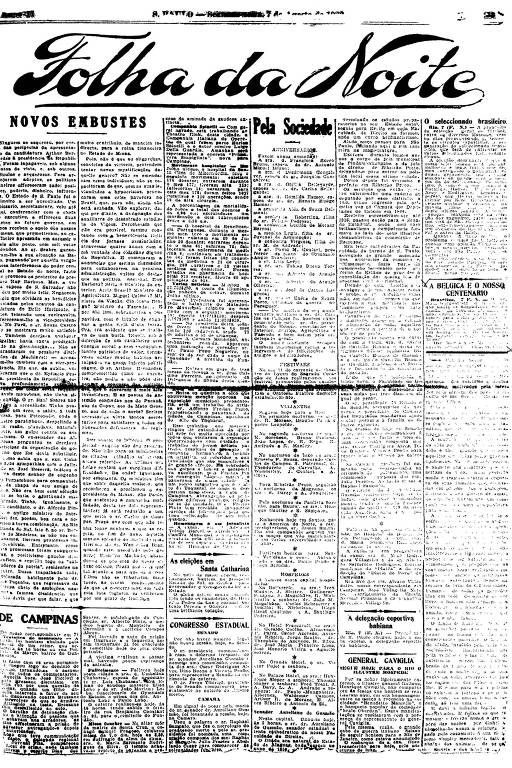 Primeira Página da Folha da Noite de 7 de agosto de 1922