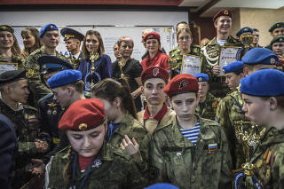 An award ceremony for a patriotic club in Vladimir, Russia on Dec. 16, 2021. (Sergey Ponomarev/The New York Times)