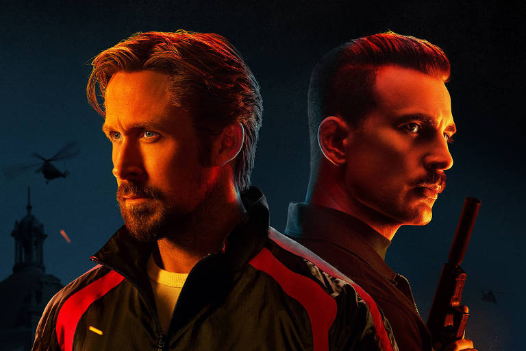 Ryan Gosling e Chris Evans em cartaz do filme "Agente Oculto", dos irmãos Anthony e Joe Russo