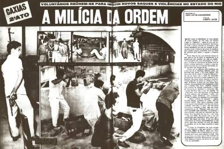 Imagem de reprodução mostra página de reportagem da revista Fatos & Fotos com o título: "A milícia da ordem"