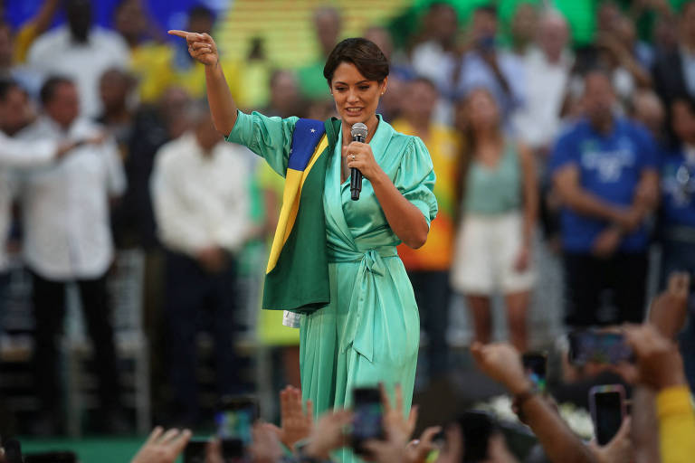 Michelle Bolsonaro discursa na convenção do PL que oficializou a candidatura de Bolsonaro à reeleição