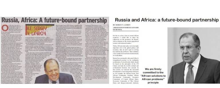 Chanceler russo publica artigo nos africanos Star (esq.) e Herald, entre outros