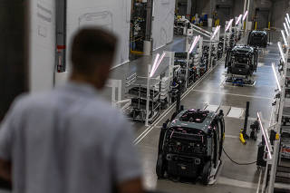 Media tour at the assembly line factory of Zoox, a self-driving vehicle owned by Amazon, in Fremont
