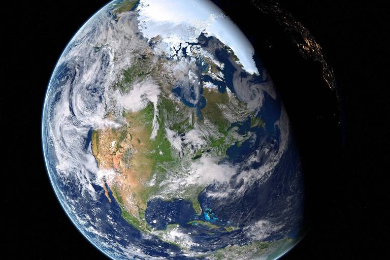 Imagem do planeta Terra vista do espaço.