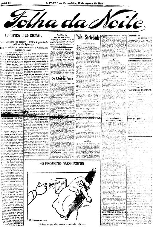 Primeira Página da Folha da Noite de 22 de agosto de 1922