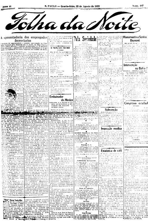 Primeira Página da Folha da Noite de 23 de agosto de 1922
