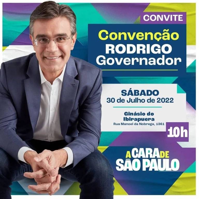 Convite de Rodrigo Garcia para convenção do PSDB que não cita nome do partido