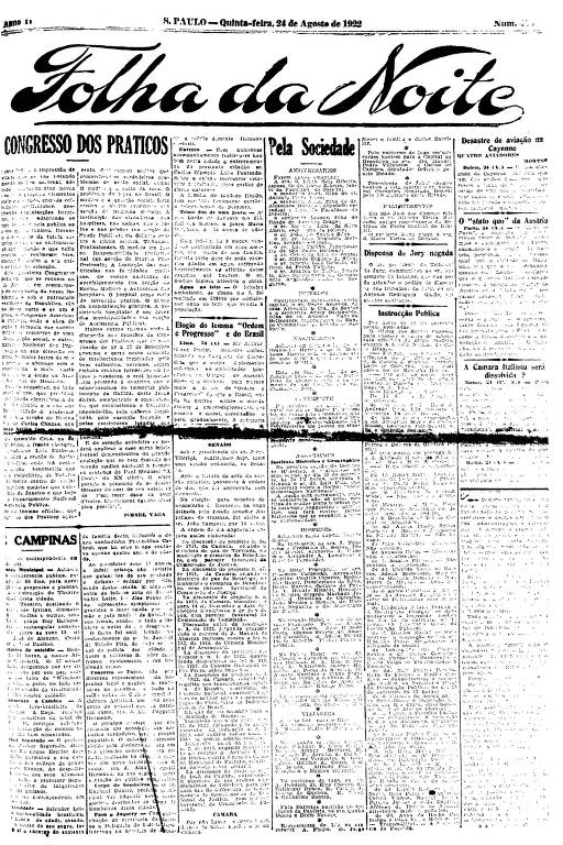 Primeira Página da Folha da Noite de 24 de agosto de 1922