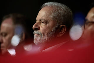 Brazil's former president and presidential frontrunner Luiz Inacio Lula da Silva looks on during a meeting of the Brazilian Socialist Party (PSB), that officially nominated him as candidate of the party, in Brasilia