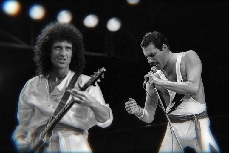 Brian May e Freddie Mercury no Rock In Rio 1985