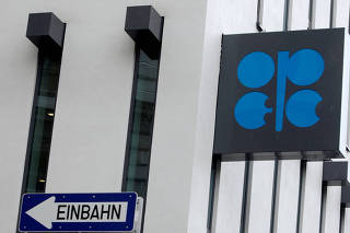 FILE PHOTO: The OPEC logo is pictured on the outside of the new OPEC headquarters in Vienna