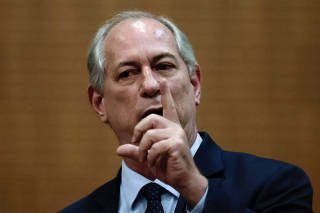 Presidential candidate Ciro Gomes gestures during an annual meeting of the Brazilian scientific community in Brasilia