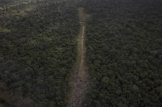 An aerial view of an illegal airstrip in the land of the Yanomami people, in Roraima State, Brazil, on May 14, 2022. (Victor Moriyama/The New York Times)