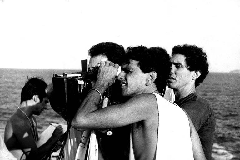 Retrato de Caetano Veloso durante as filmagens de 'O Cinema Falado', de 1986