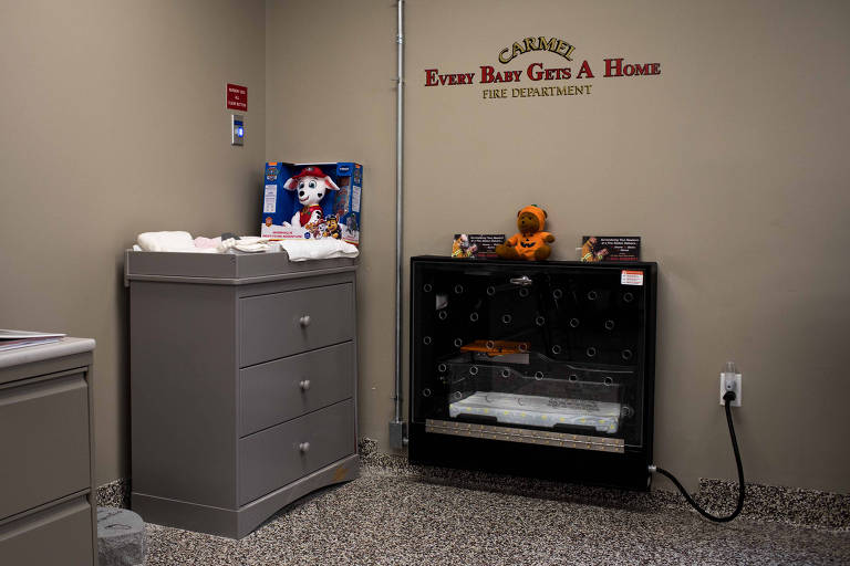 The Safe Haven drop-off box, as seen from inside the fire station, where a baby was left in April, the first in the three years since the box was installed, in Carmel, Ind., July 7, 2022. Safe haven laws, that began as a way to prevent the most extreme cases of child abuse, have become a broader phenomenon, supported especially among the religious right, which heavily promotes adoption as an alternative to abortion. (Kaiti Sullivan/The New York Times)