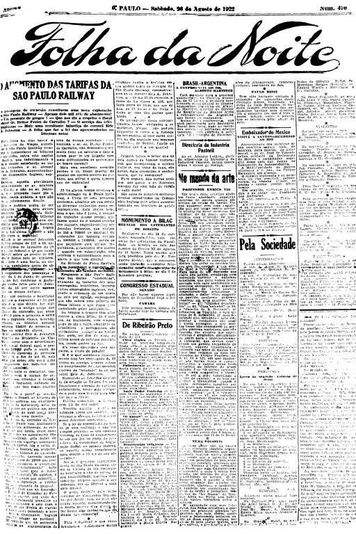 Primeira Página da Folha da Noite de 26 de agosto de 1922