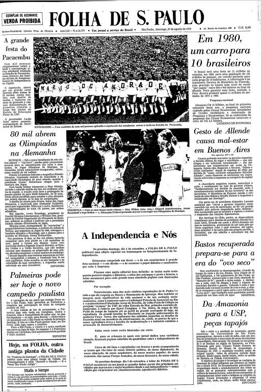 Primeira Página da Folha de 27 de agosto de 1972