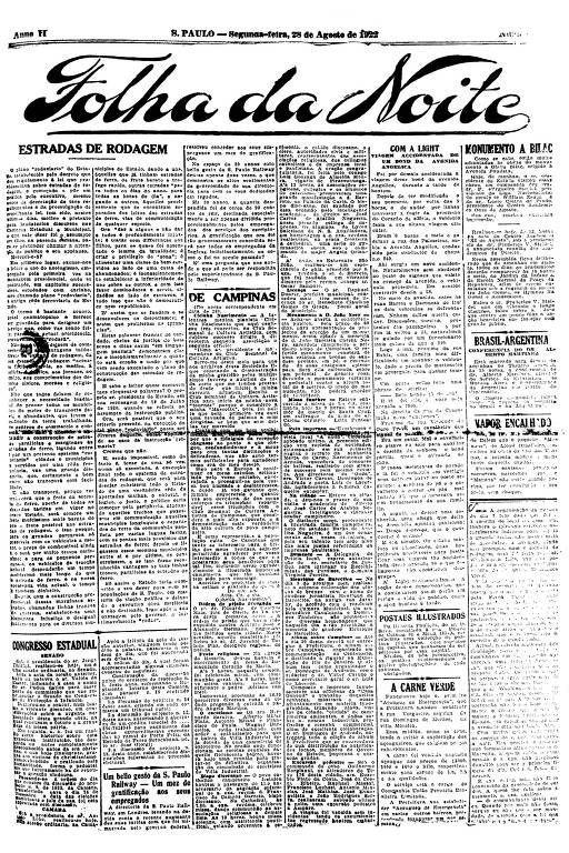 Primeira Página da Folha da Noite de 28 de agosto de 1922