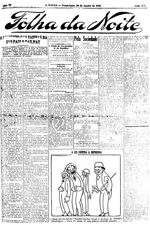 Primeira Página da Folha da Noite de 29 de agosto de 1922