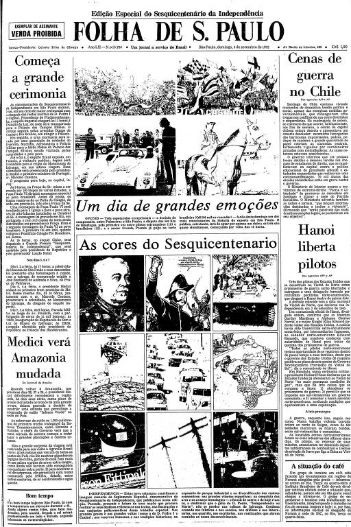 Primeira Página da Folha de 3 de setembro de 1972
