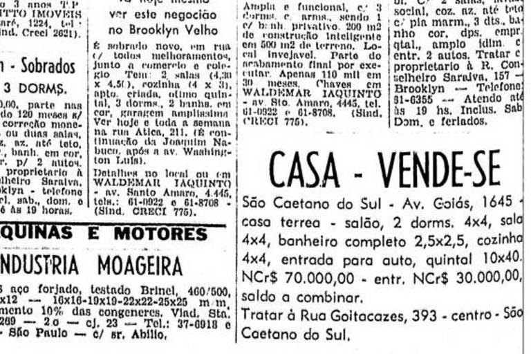 Anúncio de 5 de dezembro de 1968 anunciando casa térrea em São Caetano do Sul