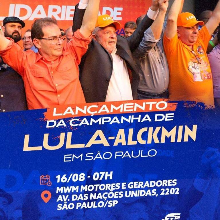 Panfleto de divulgação do primeiro ato de campanha de Lula, obtido pelo Painel