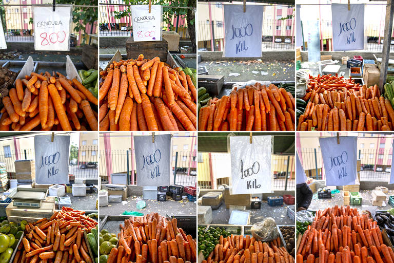 Montagem de fotos mostra comparativo de preços em feira livre da rua Ministro Godói, zona oeste de São Paulo
