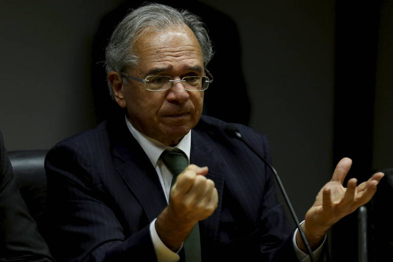 Paulo Guedes durante evento na sede do Ministério da Economia, em Brasília
