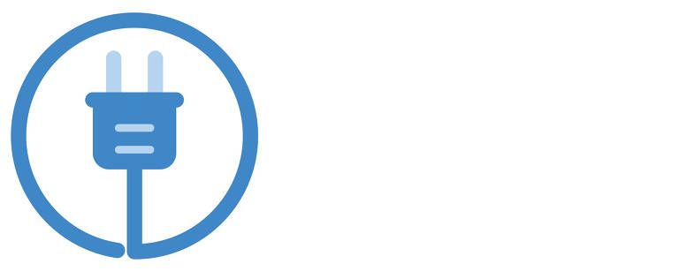 Ilustração digital na cor azul marinho mostra tomada com fio fazendo um círculo à sua volta, representando o tópico energia