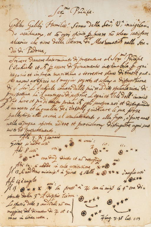 A carta que era creditada ao astrônomo Galileu Galilei é, na verdade, uma falsificação; ela está exposta na biblioteca da Universidade de Michigan (EUA)