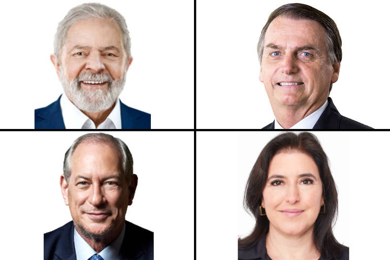 Fotografias que aparecerão na urna eletrônica em quem votar em Lula, Bolsonaro, Ciro ou Tebet