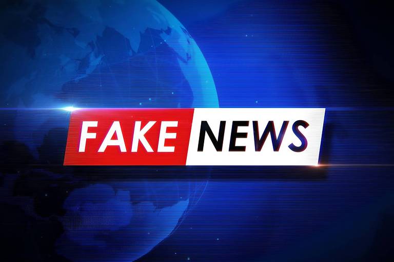 Banner de Fake News em cima de um globo terrestre