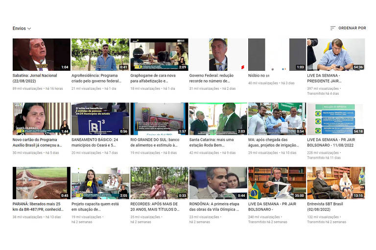 Reprodução da página de Jair Bolsonaro no YouTube
