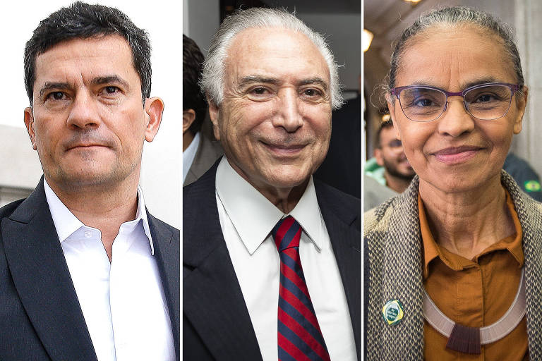 O pré-candidato à presidência da república Sérgio Moro (Podemos), Michel Temer (ex-presidente da República do Brasil) e Marina Silva