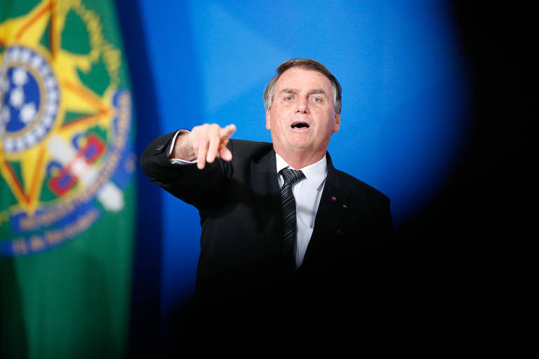 O presidente Jair Bolsonaro em cerimônica no Palácio do Planalto 