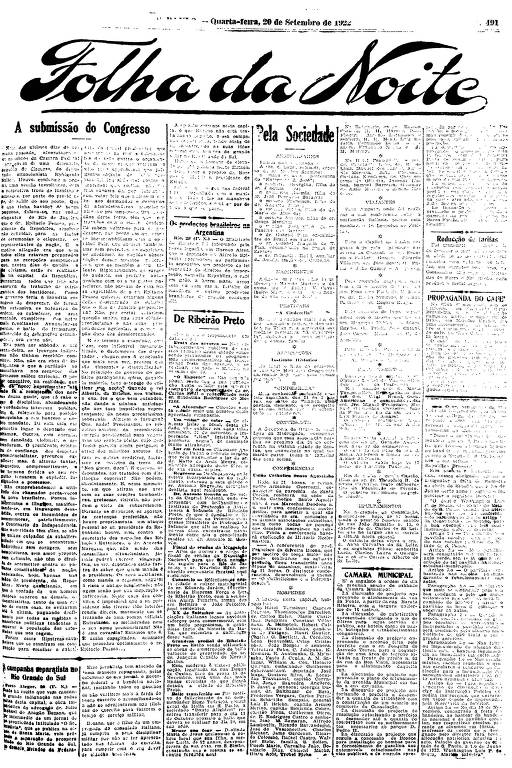 Presidente da Folha da Noite de 20 setembro de 1922