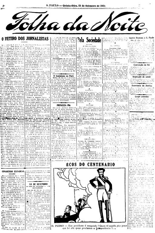 Primeira Página da Folha da Noite de 21 de setembro de 1922