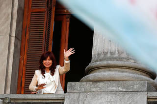Supporters of Argentine Vice President Cristina Fernandez de Kirchner gather outside the National Congress, in Buenos Aires