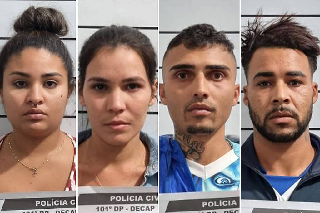 Presos suspeitos pela morte do ambientalista Adolfo Souza Duarte: Mikaelly da Silva Moreno, 19, Katielle Souza Santos, 28, Vithorio Alax Silva Santos, 23, e Mauricius da Silva, 23 - - Polícia Civil/Divulgação