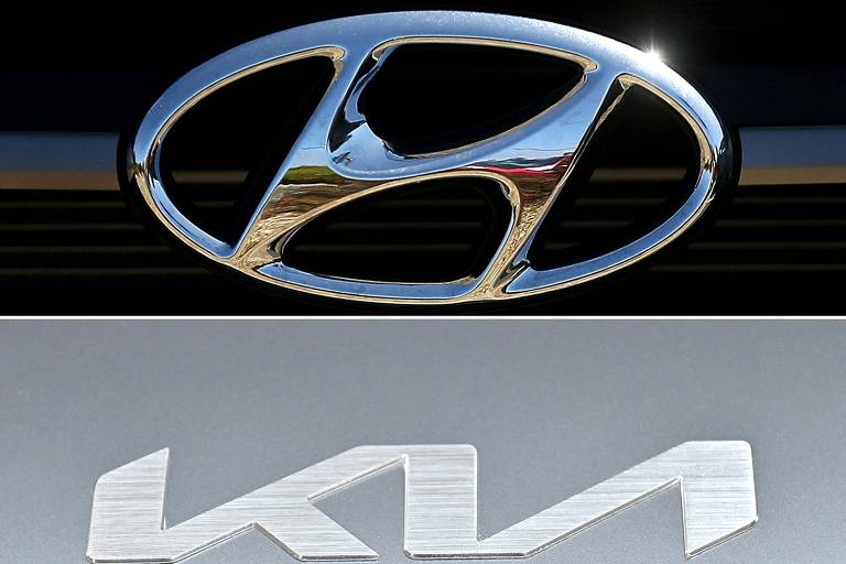 Imagem mostra logo da Hyundai sobre logo da Kia.