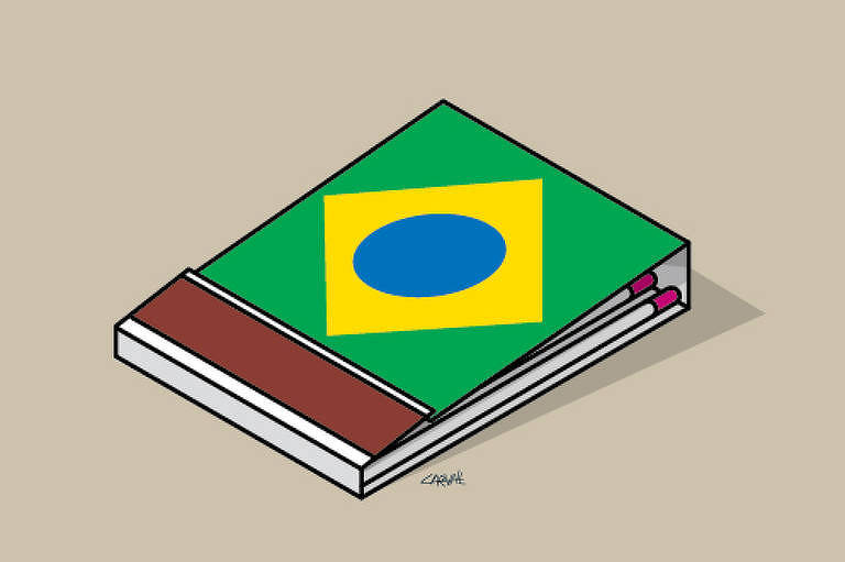 Ilustração mostra caixa de fósforo, do tipo envelope, com bandeira do Brasil na parte superior