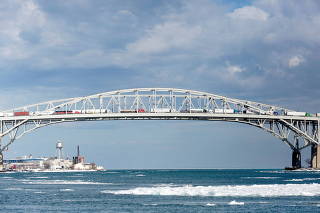 Commercial Trucks cross over the Blue Water Bridge into Canada from Port Huron