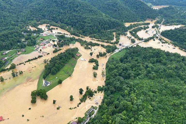 Inundação no leste do Kentucky, nos EUA; mudança climática torna cheias e secas cada vez mais comuns